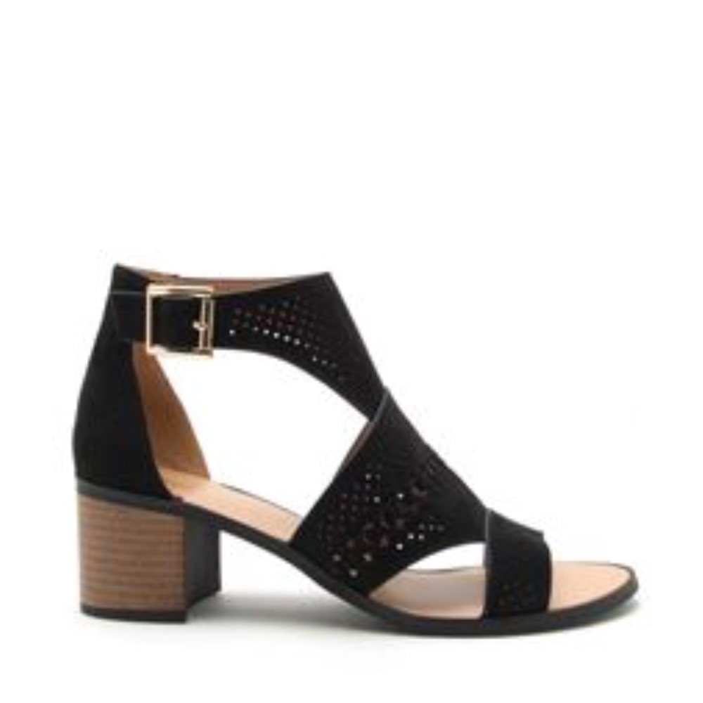 NWT Timeless Perforated Stylish Faux Suede Adjustable Strap Black Shoes - Picture 7 of 7